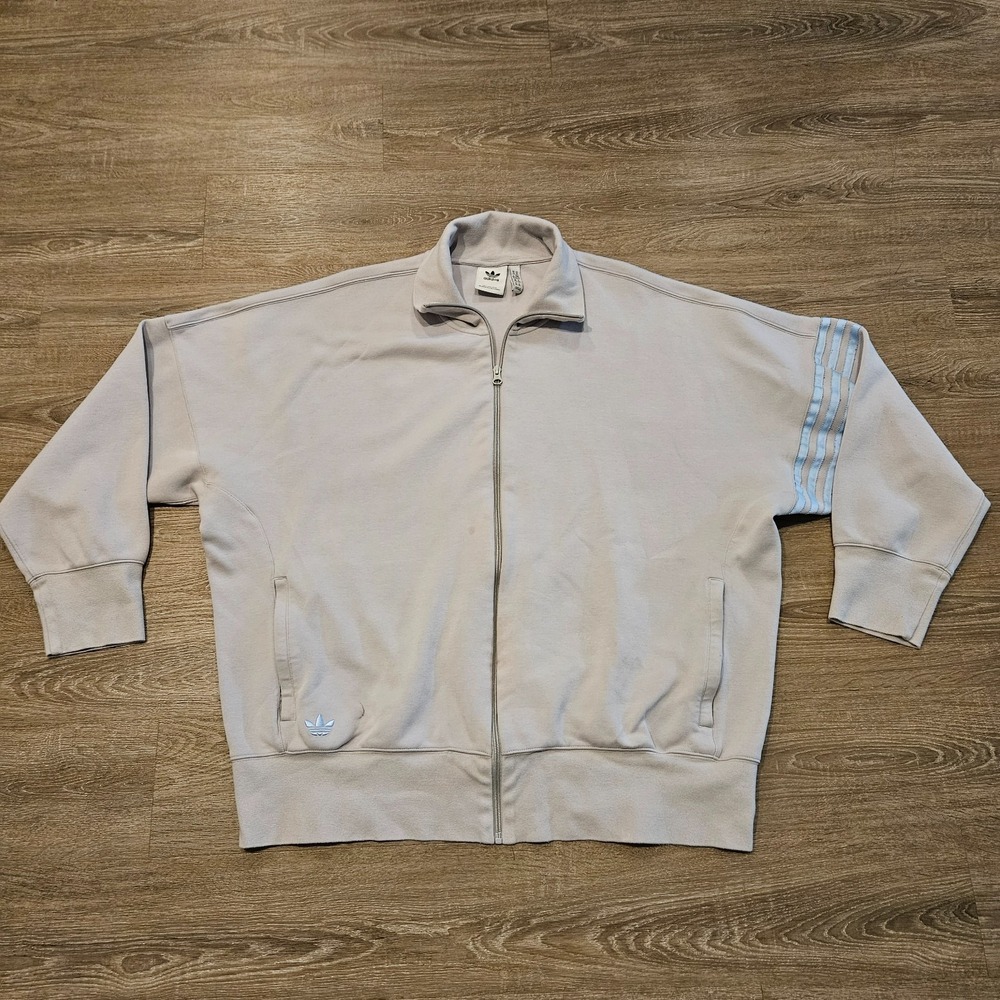Adidas Originals Full Zip Track Jacket Men's XL Gray Blue Trefoil 3 Stripe - Picture 1 of 12